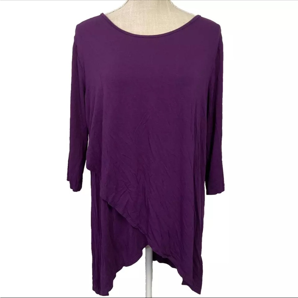 Sweet Lindsey Blouse Plus Size 1X Diagonal Layered Stretch Knit Top Purple